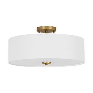LightFixturesUSA - 4 - Light White Linen Round Drum Brass Semi Flush Mount - Ceiling Light - 1 - Tier - 