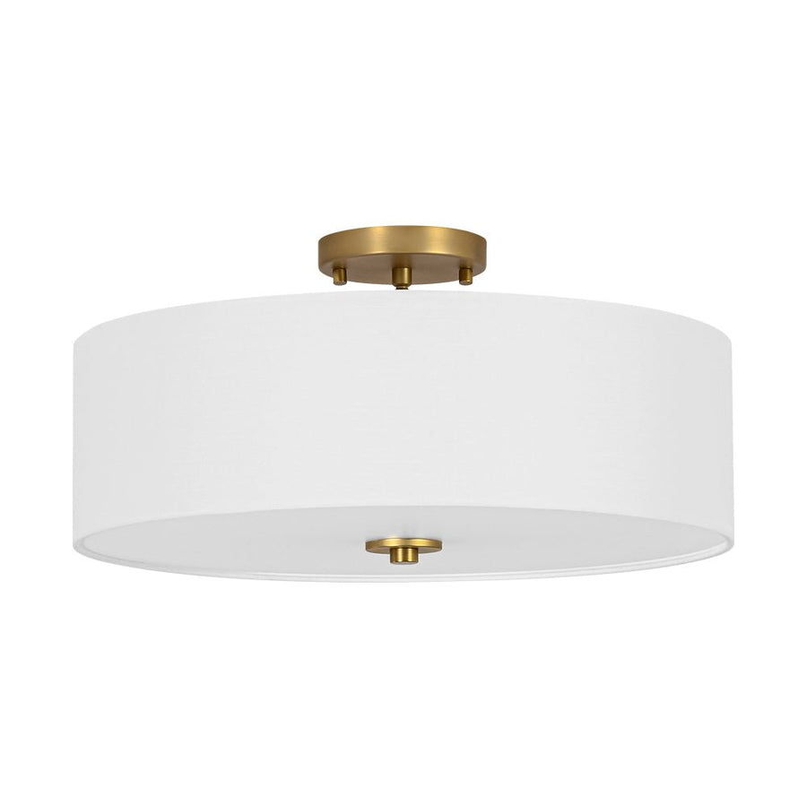LightFixturesUSA - 4 - Light White Linen Round Drum Brass Semi Flush Mount - Ceiling Light - 1 - Tier - 