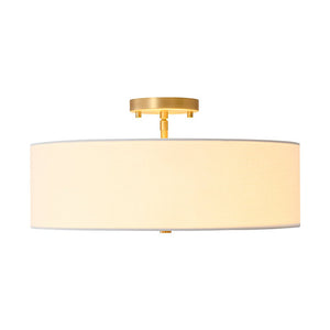 LightFixturesUSA - 4 - Light White Linen Round Drum Brass Semi Flush Mount - Ceiling Light - 1 - Tier - 