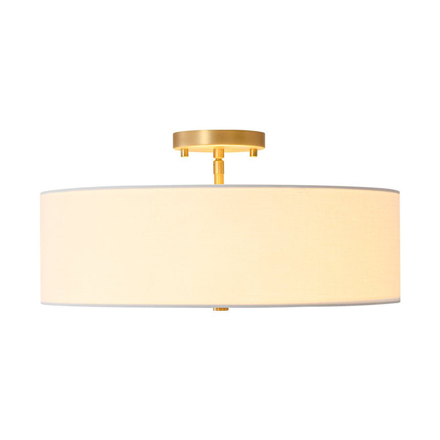 LightFixturesUSA - 4 - Light White Linen Round Drum Brass Semi Flush Mount - Ceiling Light - 1 - Tier - 