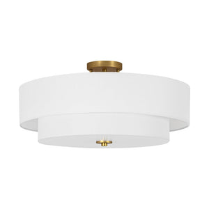 LightFixturesUSA - 4 - Light White Linen Round Drum Brass Semi Flush Mount - Ceiling Light - 1 - Tier - 