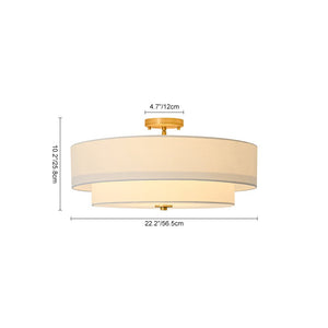 LightFixturesUSA - 4 - Light White Linen Round Drum Brass Semi Flush Mount - Ceiling Light - 1 - Tier - 