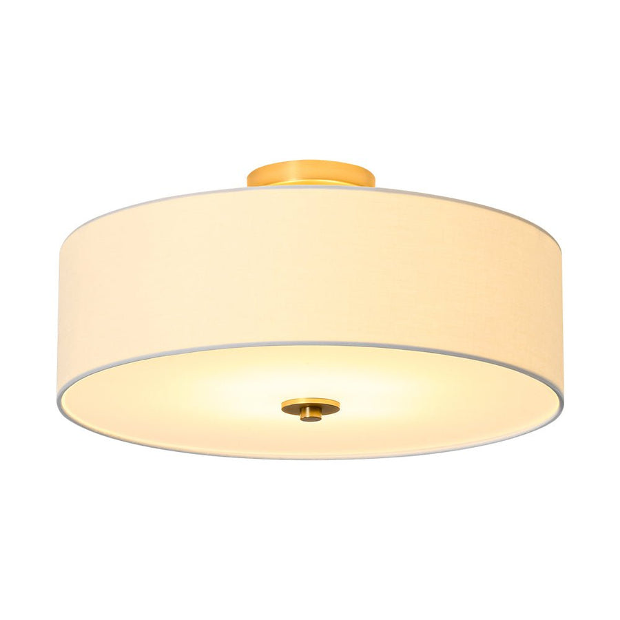 LightFixturesUSA - 4 - Light White Linen Round Drum Brass Semi Flush Mount - Ceiling Light - 1 - Tier - 