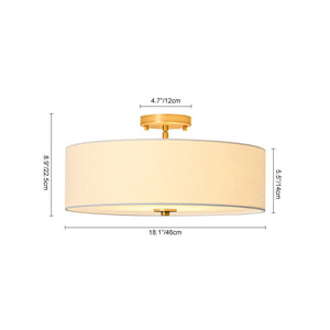 LightFixturesUSA - 4 - Light White Linen Round Drum Brass Semi Flush Mount - Ceiling Light - 1 - Tier - 