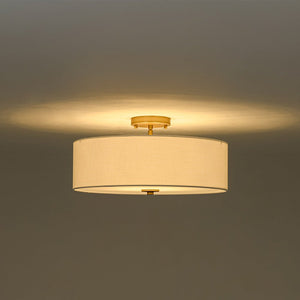 LightFixturesUSA - 4 - Light White Linen Round Drum Brass Semi Flush Mount - Ceiling Light - 1 - Tier - 