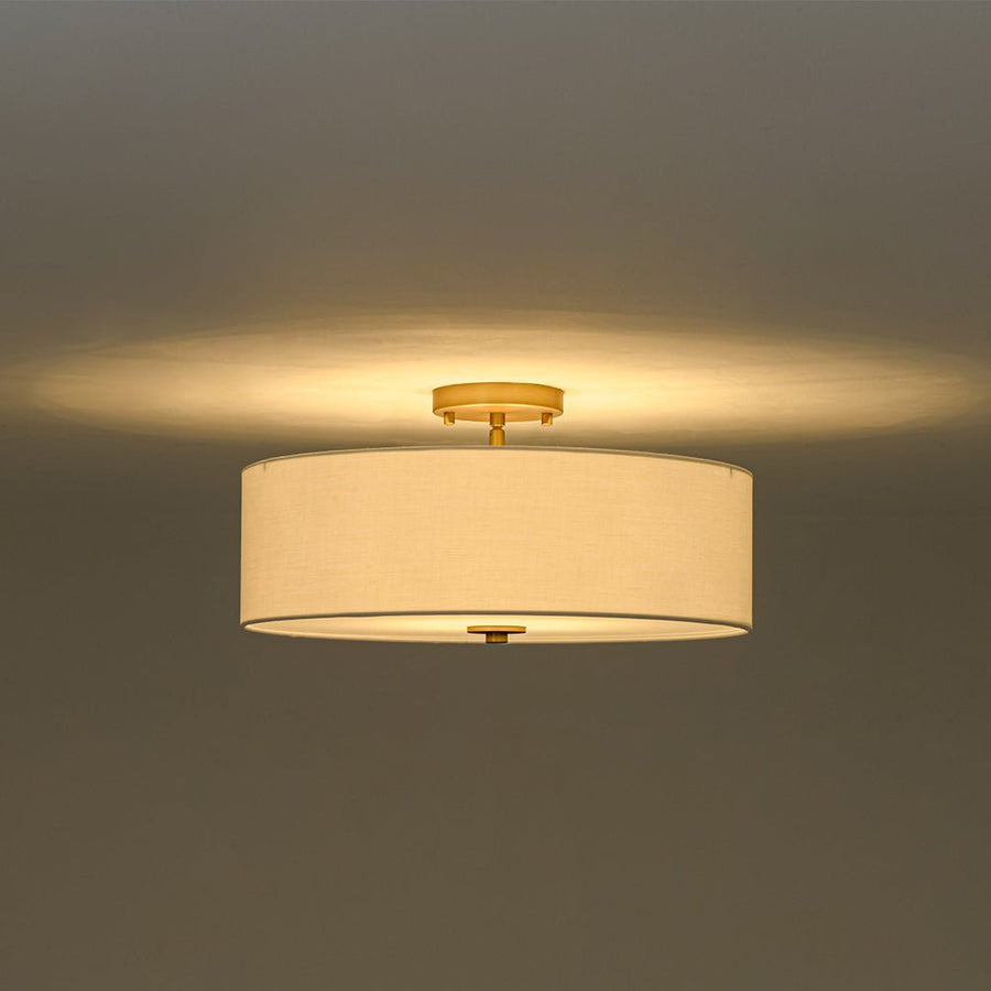 LightFixturesUSA - 4 - Light White Linen Round Drum Brass Semi Flush Mount - Ceiling Light - 1 - Tier - 