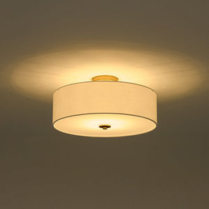 LightFixturesUSA - 4 - Light White Linen Round Drum Brass Semi Flush Mount - Ceiling Light - 1 - Tier - 