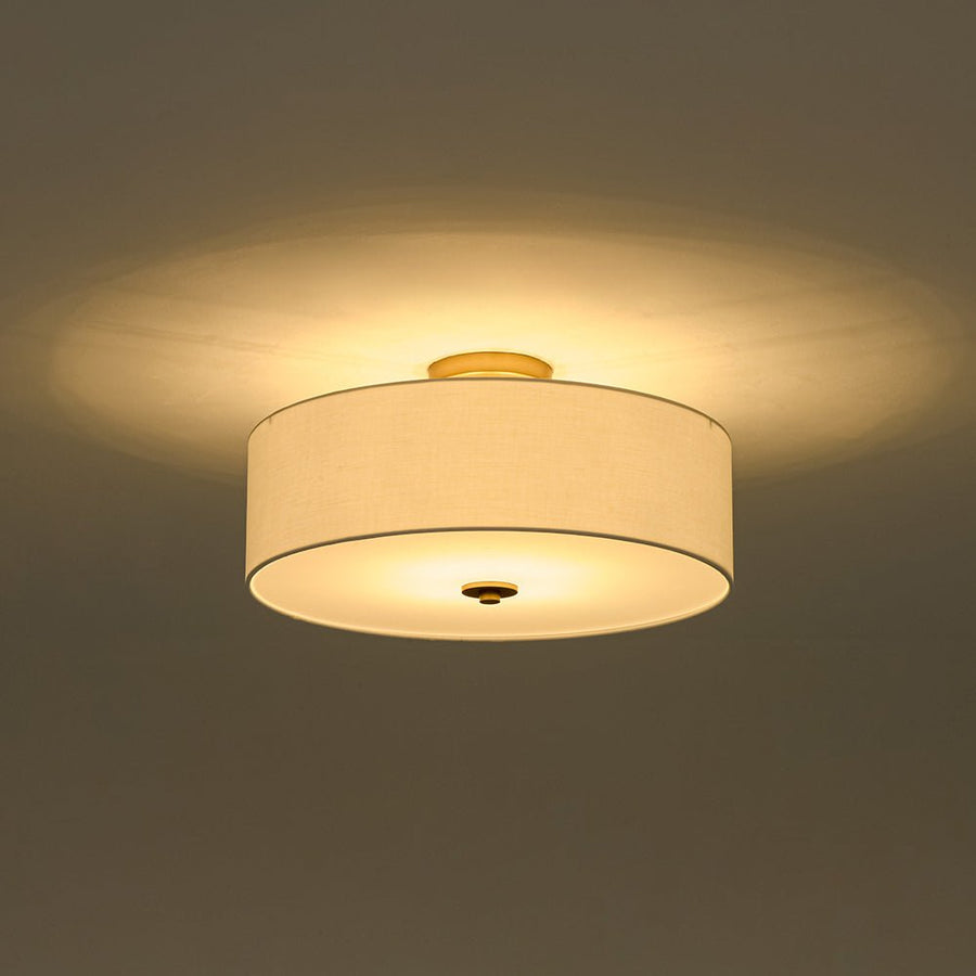 LightFixturesUSA - 4 - Light White Linen Round Drum Brass Semi Flush Mount - Ceiling Light - 1 - Tier - 