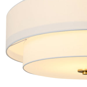 LightFixturesUSA - 4 - Light White Linen Round Drum Brass Semi Flush Mount - Ceiling Light - 2 - Tier - 