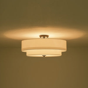 LightFixturesUSA - 4 - Light White Linen Round Drum Semi Flush Mount - Ceiling Light - Nickel/1 - Tier - 