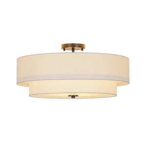 LightFixturesUSA - 4 - Light White Linen Round Drum Semi Flush Mount - Ceiling Light - Nickel/1 - Tier - 