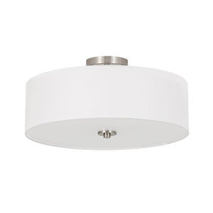 LightFixturesUSA - 4 - Light White Linen Round Drum Semi Flush Mount - Ceiling Light - Nickel/1 - Tier - 