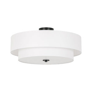 LightFixturesUSA - 4 - Light White Linen Round Drum Semi Flush Mount - Ceiling Light - Nickel/1 - Tier - 