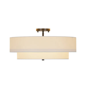 LightFixturesUSA - 4 - Light White Linen Round Drum Semi Flush Mount - Ceiling Light - Nickel/1 - Tier - 
