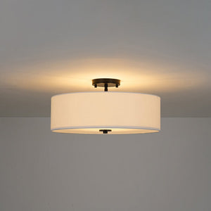 LightFixturesUSA - 4 - Light White Linen Round Drum Semi Flush Mount - Ceiling Light - Nickel/2 - Tier - 