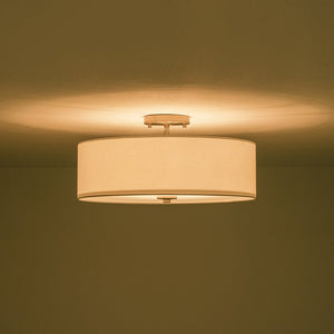 LightFixturesUSA - 4 - Light White Linen Round Drum Semi Flush Mount - Ceiling Light - Nickel/2 - Tier - 