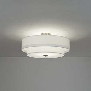 LightFixturesUSA - 4 - Light White Linen Round Drum Semi Flush Mount - Ceiling Light - Nickel/2 - Tier - 