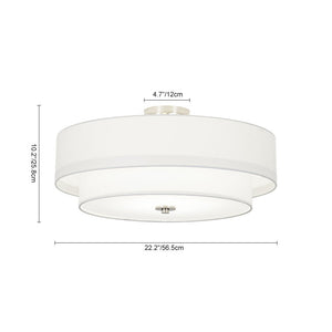 LightFixturesUSA - 4 - Light White Linen Round Drum Semi Flush Mount - Ceiling Light - Nickel/2 - Tier - 