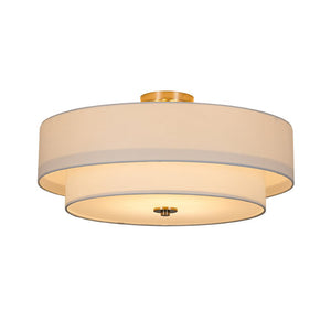 LightFixturesUSA - 4 - Light White Linen Round Drum Semi Flush Mount - Ceiling Light - Nickel/2 - Tier - 
