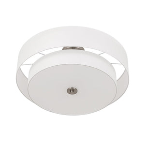 LightFixturesUSA - 4 - Light White Linen Round Drum Semi Flush Mount - Ceiling Light - Nickel/2 - Tier - 