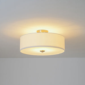 LightFixturesUSA - 4 - Light White Linen Round Drum Semi Flush Mount - Ceiling Light - Nickel/2 - Tier - 