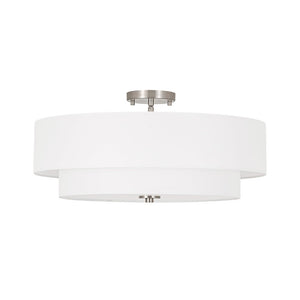 LightFixturesUSA - 4 - Light White Linen Round Drum Semi Flush Mount - Ceiling Light - Nickel/2 - Tier - 