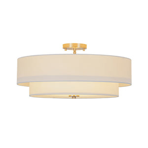 LightFixturesUSA - 4 - Light White Linen Round Drum Semi Flush Mount - Ceiling Light - Nickel/2 - Tier - 