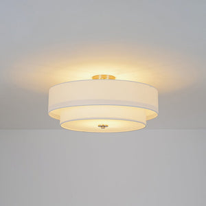 LightFixturesUSA - 4 - Light White Linen Round Drum Semi Flush Mount - Ceiling Light - Nickel/2 - Tier - 