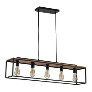 LightFixturesUSA - 5 - Light Aged Oak Iron Rectangle Cage Island Chandelier - Chandelier - 5 - Lt - 