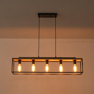 LightFixturesUSA - 5 - Light Aged Oak Iron Rectangle Cage Island Chandelier - Chandelier - 5 - Lt - 