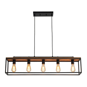 LightFixturesUSA - 5 - Light Aged Oak Iron Rectangle Cage Island Chandelier - Chandelier - 5 - Lt - 