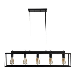LightFixturesUSA - 5 - Light Aged Oak Iron Rectangle Cage Island Chandelier - Chandelier - 5 - Lt - 