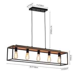 LightFixturesUSA - 5 - Light Aged Oak Iron Rectangle Cage Island Chandelier - Chandelier - 5 - Lt - 