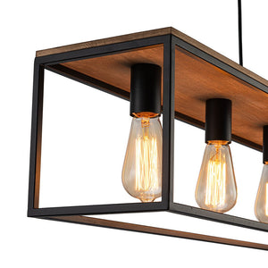 LightFixturesUSA - 5 - Light Aged Oak Iron Rectangle Cage Island Chandelier - Chandelier - 5 - Lt - 
