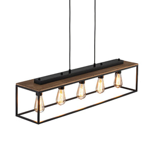 LightFixturesUSA - 5 - Light Aged Oak Iron Rectangle Cage Island Chandelier - Chandelier - 5 - Lt - 