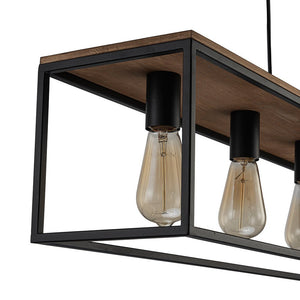 LightFixturesUSA - 5 - Light Aged Oak Iron Rectangle Cage Island Chandelier - Chandelier - 5 - Lt - 