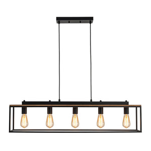 LightFixturesUSA - 5 - Light Aged Oak Iron Rectangle Cage Island Chandelier - Chandelier - 5 - Lt - 