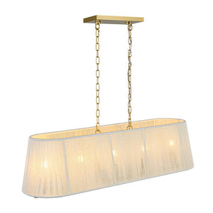 LightFixturesUSA - 5 - Light Beige Woven Thread Linear Cage Island Chandelier - Chandelier - Beige - 