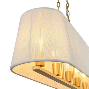 LightFixturesUSA - 5 - Light Beige Woven Thread Linear Cage Island Chandelier - Chandelier - Beige - 