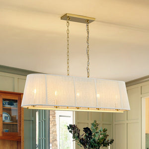 LightFixturesUSA - 5 - Light Beige Woven Thread Linear Cage Island Chandelier - Chandelier - Beige - 