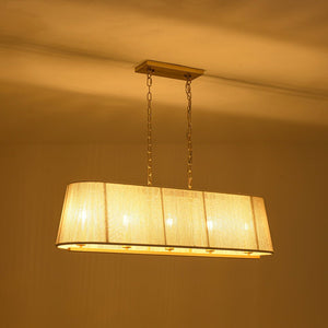 LightFixturesUSA - 5 - Light Beige Woven Thread Linear Cage Island Chandelier - Chandelier - Beige - 