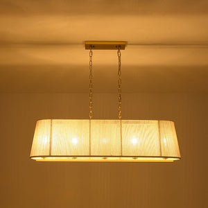 LightFixturesUSA - 5 - Light Beige Woven Thread Linear Cage Island Chandelier - Chandelier - Beige - 