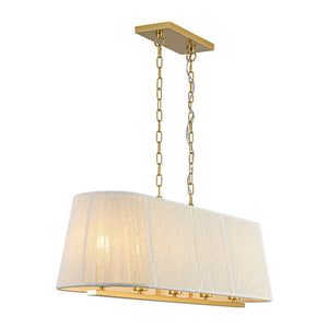 LightFixturesUSA - 5 - Light Beige Woven Thread Linear Cage Island Chandelier - Chandelier - Beige - 