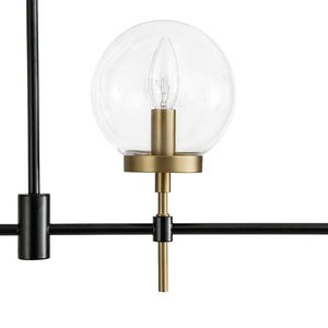 LightFixturesUSA-5-Light Black Brass Glass Globe Linear Island Chandelier-Chandelier-48 in-
