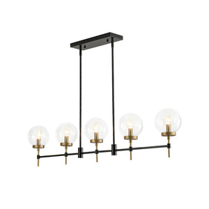 LightFixturesUSA-5-Light Black Brass Glass Globe Linear Island Chandelier-Chandelier-48 in-