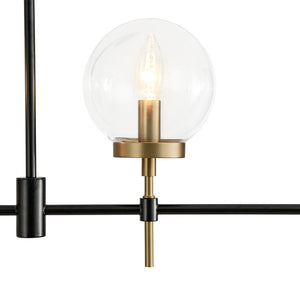 LightFixturesUSA-5-Light Black Brass Glass Globe Linear Island Chandelier-Chandelier-48 in-