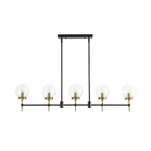 LightFixturesUSA-5-Light Black Brass Glass Globe Linear Island Chandelier-Chandelier-48 in-