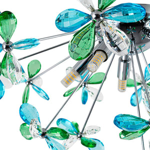 LightFixturesUSA - 5 - Light Bloom Green Blue Crystal Dandelion Semi Flush Mount - Ceiling Light - Chrome - 