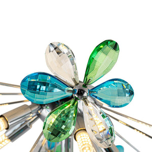 LightFixturesUSA - 5 - Light Bloom Green Blue Crystal Dandelion Semi Flush Mount - Ceiling Light - Chrome - 