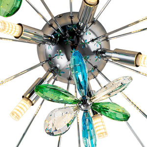 LightFixturesUSA - 5 - Light Bloom Green Blue Crystal Dandelion Semi Flush Mount - Ceiling Light - Chrome - 